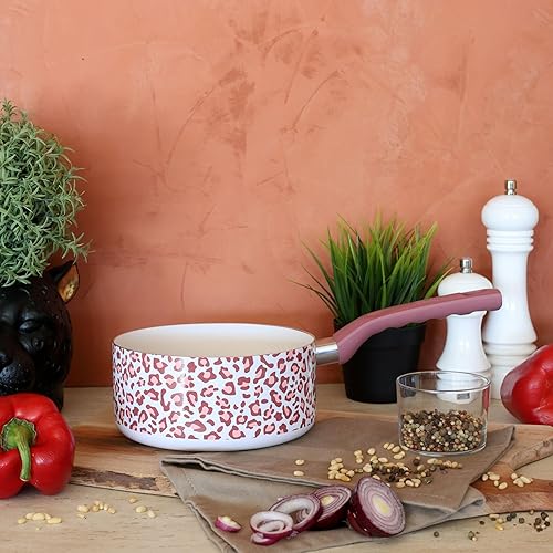 MENASTYL - Casserole Léopard Rose 18cm tous feux dont induction - Revêtement antiadhésif - Aluminium recyclé - Poignée effet bois ergonomique - Motif Léopard - 6020964 - Nail Gallerys