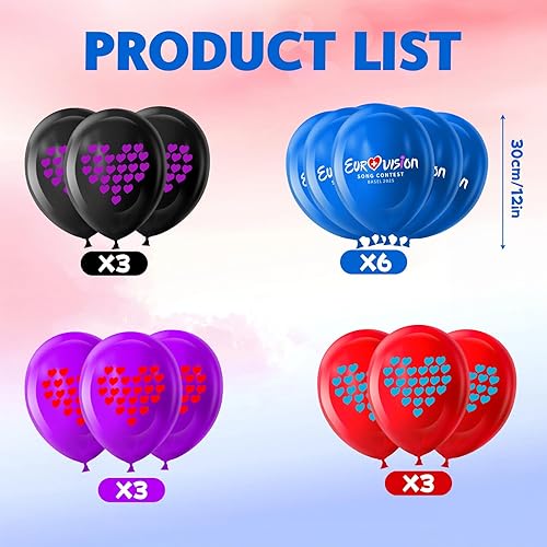 Lot de 15 ballons Eurovision en latex pour décorations de fête, concours de chanson 2025, 4 couleurs, 30,5 cm - Nail Gallerys