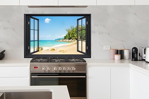 Credence Transparent - Plage - Noir Fond de hotte 70x50 cm Credence aluminium Plaque inox de cuisine - Nail Gallerys