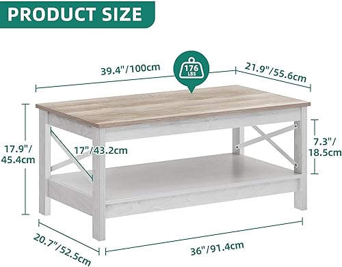 YITAHOME Table Basse Rectangulaire, Table Basse Salon Bois, Double Epaisseur de Bois, Support Latéral en Métal Forme de X, 100x55,3x45cm - Nail Gallerys
