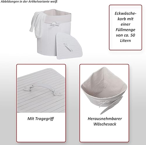 Panier à linge d’angle HWC-C21, boîte à linge en bambou - blanc, 61x48x35 cm - Nail Gallerys