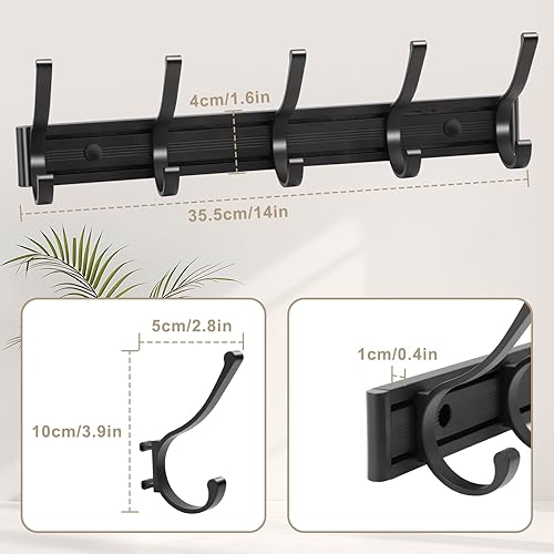 GIOVARA Porte Manteau Mural 2 pièces Patère Murale avec 5 Crochets Mobiles, Porte manteau mural avec etagere, Patère Murale Porte-Manteau Mural pour Cuisine, Salle de Bain et Chambre, Noir - Nail Gallerys