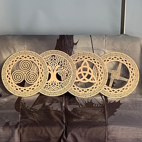 Lot de 4 décorations murales égyptiennes en bois - Œil d'Horus - Symbole du mauvais œil - Œuvre d'art égyptienne Ankh d'Isis avec ailes ouvertes et pyramide - Décoration d'intérieur pour salon - Nail Gallerys