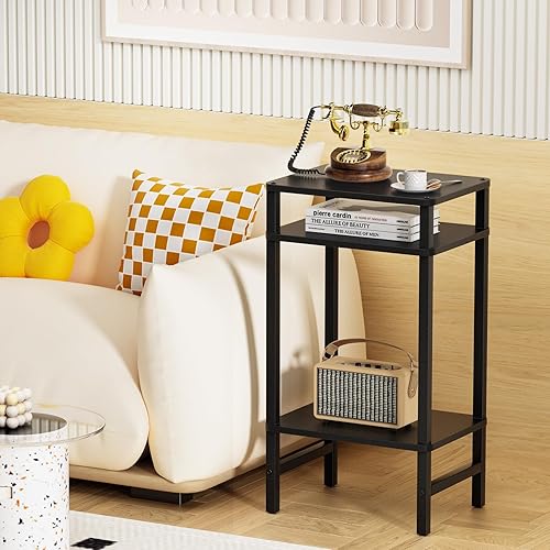 LELELINKY Table d'appoint à 3 niveaux - Moderne - Table d'appoint étroite pour les espaces étroits - Table d'appoint en bois avec espace de rangement - 70 cm de haut - Table de chevet pour salon, - Nail Gallerys