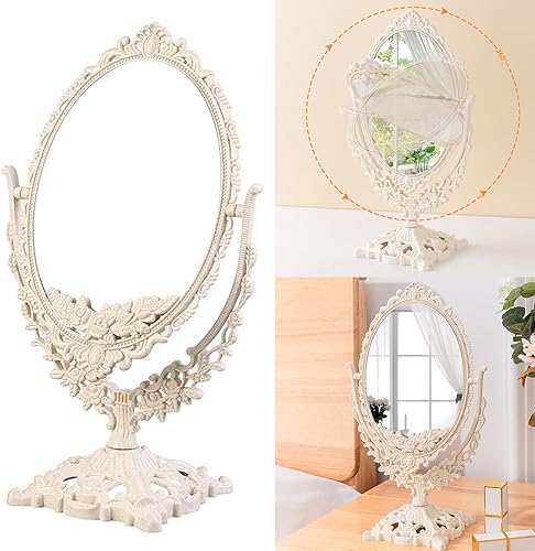 Table vintage miroir de maquillage miroir ovale miroir miroir cosmétique double face miroir pour maman épouse - Nail Gallerys