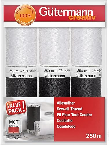 Gütermann creativ Kit de fil à coudre avec 6 bobines de fil Pour Tout Coudre 250 m en noir et blanc - Nail Gallerys