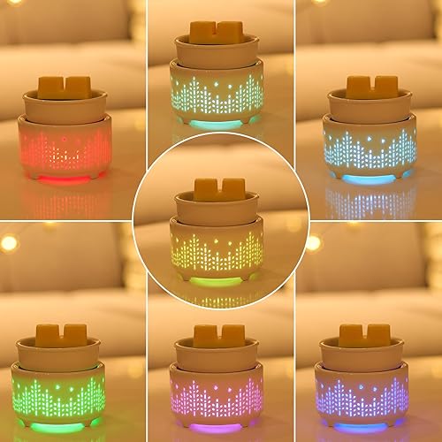 Maromamix Chauffe-cire électrique en céramique pour cire parfumée PTC avec lumière 7 couleurs, cadeau et décoration (7 couleurs halo) - Nail Gallerys
