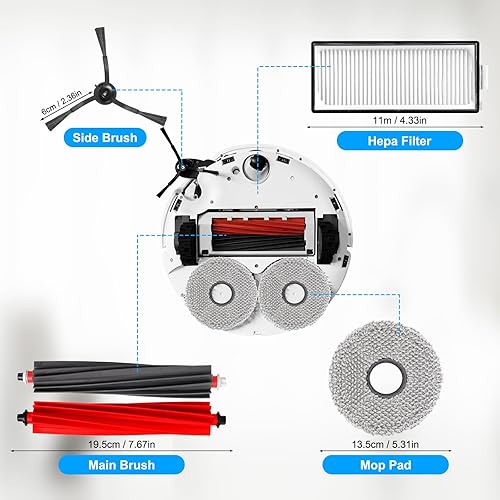 Kit d'accessoires pour Roborock Qrevo Master/Qrevo Slim aspirateur robot, 2 brosse principale, 2 filtres HEPA, 6 Chiffons, 4 sacs à poussière, 6 brosses latérales, 1 brosse propre, 1 tournevis - Nail Gallerys
