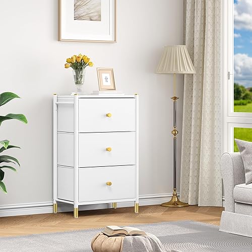YITAHOME Commode à tiroirs en Tissu avec Dessus en Bois et Grand Espace de Rangement, Commode à 3 tiroirs, Commodes en Cuir, Chambre à Coucher, Salon, Chambre d'enfant, Couloir, etc (Blanc) - Nail Gallerys