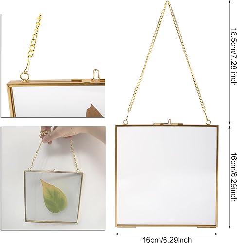 Homtone 16x16cm Cadre photo mural doré et transparent de fabrication, artisanale au motif de fleurs séchées pour décoration murale - Nail Gallerys