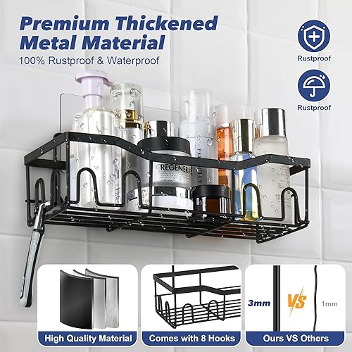 Etagère Douche, 4 PCS Etagere Salle de Bain Sans Perçage, Rangement Douche avec Crochets, Antirouille Support de gel Shampoing avec Porte-Savon, Rangement et Organisation de la Salle de Bain (Noir) - Nail Gallerys