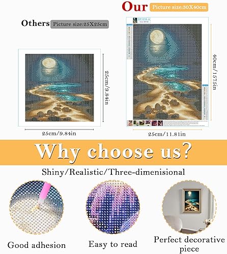 Zaxiva Kits Diamond Painting 5D Pour Adultes Débutants, Rivière au Clair de Lune, Accessoires de Peinture Bricolage, Images de Diamants Ronds Pour la Décoration Murale de la Maison 30x40cm - Nail Gallerys