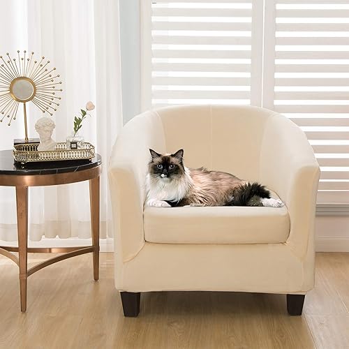 OKYUK 2 Pièces Housse de Fauteuil Cabriolet Chesterfield, Housse de Fauteuil Extensible Velours Housse de Canapé Tub Chair Housses de Chaise Lavable Protecteur de Fauteuil - Beige (Herbe Verte) - Nail Gallerys