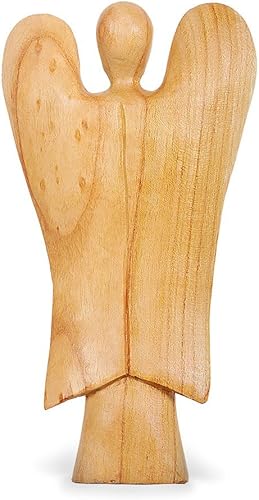 TEMPELWELT Figurine décorative ange gardien debout en bois d'hibiscus - Hauteur : 25 cm - Marron clair - Artisanat de Bali - Ange en bois priant - Nail Gallerys