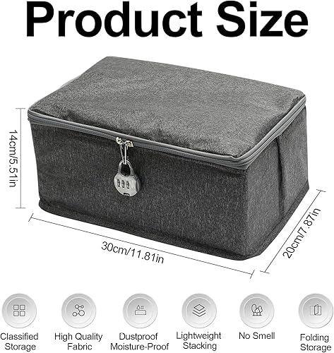 TENTHPEO Boîte de rangement verrouillable avec couvercle, boîte de rangement en tissu pliable avec serrure à combinaison, pour armoire, boîte verrouillable pour vêtements, jouets (30 x 20 x 14 cm) - Nail Gallerys