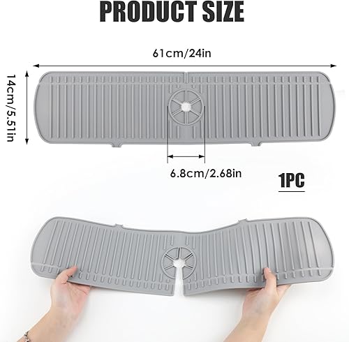 Tapis de Robinet en Silicone Cuisine,61cm*14cm Protection Anti-Éclaboussures,Coin latéral pliable,Bac Collecteur de Gouttes,Polyvalent pour la Protection Des Salles de Bains,Comptoirs de Cuisine,Gris - Nail Gallerys