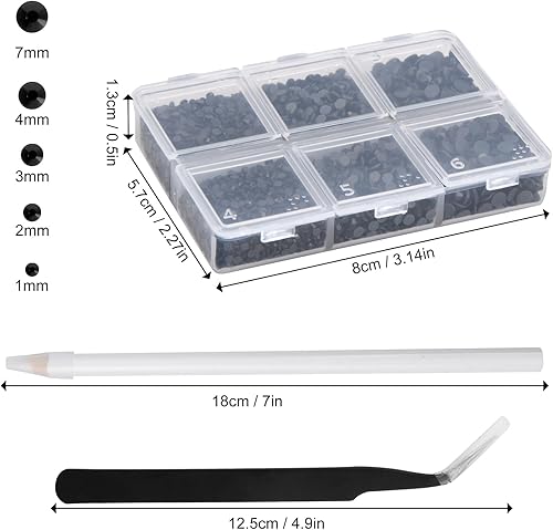 Wisebom Hotfix Strass 6600 Pcs Dos Plat Cristal Strass Artisanat avec Brucelles Ramasser et Stylo de Cueillette de Strass Noir pour Artisanat Nail Face Art Vêtements Chaussures Sacs Diy，6 Tailles - Nail Gallerys