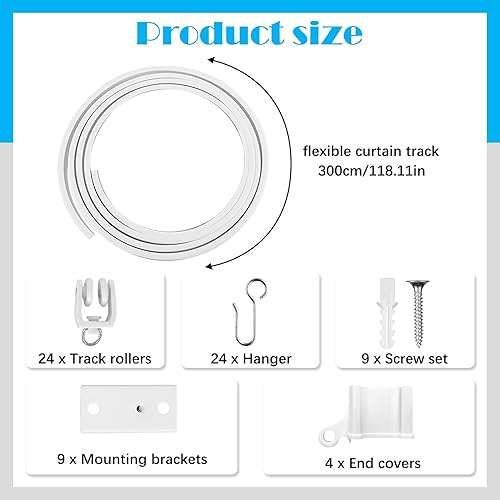 Rail de rideau de plafond flexible - 3 m - Blanc - Avec roulettes silencieuses - Idéal pour fenêtre de douche, camping-car, coin douche, intimité et décoration de la maison - Nail Gallerys