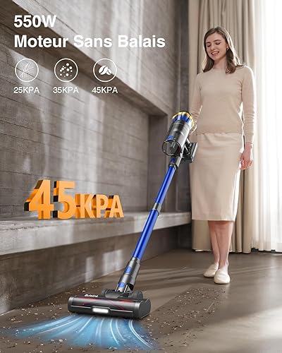 550W/45KPA Aspirateur Balai sans Fil 65min, 1.6 L Aspirateur sans Fil Puissant avec Rechargeable Support Mural, Brosse Anti-Enmêlement Améliorée et OLED Écran Tactile, pour Sols Durs/Animaux/Voiture - Nail Gallerys