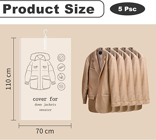 Bocguy 5pcs Sac Sous Vide Vetement, Sacs de Rangement Sous Vide Suspendus, Sac Sous Vide Vetement Aspirateur avec Crochets, Réutilisables, pour Robes, Manteaux, Costumes, Vestes, 110 x 70cm - Nail Gallerys