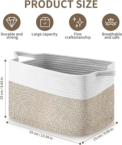 Panier à Linge en Coton Tissé,Corbeille à Linge,Grand Panier en Coton,33x25x23 CM,avec Poignée,Panier à Linge pour Ranger Couvertures,Enfants,Panier de Buanderie pour Vêtements Bébé,Blanc Jute - Nail Gallerys