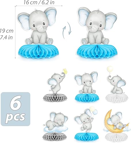 BETESSIN Lot de 6 Centres de Table en Nid d'Abeille Motif Éléphant Mignon Décoration Table Baptême Fête de Naissance Anniversaire Baby Shower Garçons - Nail Gallerys