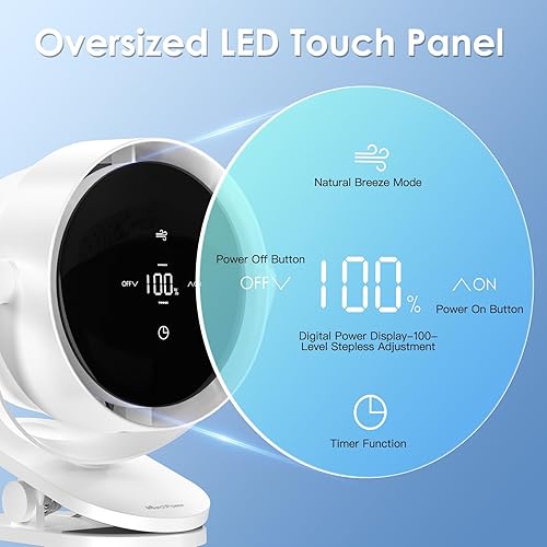 Marchpower Ventilateur Bureau avec Pince USB 100 Vitesses & Autonomie de 16H Affichage LED 360° Réglable Pour Bureau/Chambre/Voiture Rechargeable Portable Mode Brise Naturelle Batterie 4000mAh - Nail Gallerys