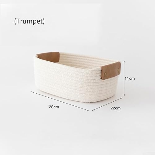 Panier de rangement décoratif en corde de coton tissé fabriqué à la main pour la maison, le bureau, la chambre d'enfant, poubelle portable polyvalente avec poignées en cuir (blanc S) - Nail Gallerys