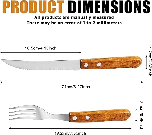 BAIFULAI Lot de 30 couverts à steak en acier inoxydable, 15 couteaux et 15 fourchettes, pour 15 personnes, ne passe pas au lave-vaisselle (marron) - Nail Gallerys