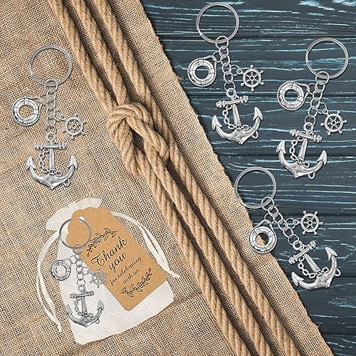 Aotoer Lot de 50 porte-clés en forme d'ancre pour fête nautique, créatif avec gouvernail en organza avec cordon de serrage, étiquettes pour fête de mariage nautique - Nail Gallerys