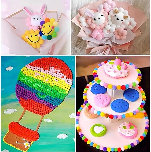 Lot de 1 000 pompons en coton arc-en-ciel de 10 mm - Pompons autocollants pour la fabrication de bijoux, vêtements et applications (13_ racine de lotus) - Nail Gallerys