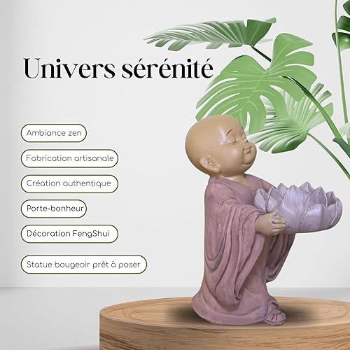 Statuette Bouddha Bougeoir – Porte Bougie Chauffe-Plat - Décoration Zen et Feng Shui – Objet Porte Bonheur – Idée Cadeau Zen – Hauteur : 13cm – Couleur Beige et Vieux Rose – Zen’Light - Nail Gallerys