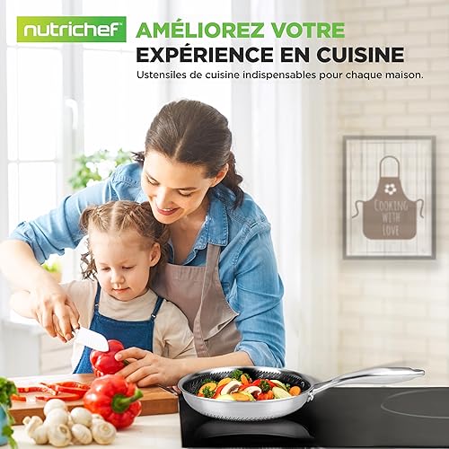 NutriChef-Wok 30 cm, Poêle wok en Acier Inoxydable, Couvercle en Verre, Revêtement Antiadhésif avec Gravure DAKIN, Résistant aux Rayures,Pour Induction, Gaz, Electricité et Céramique - Nail Gallerys