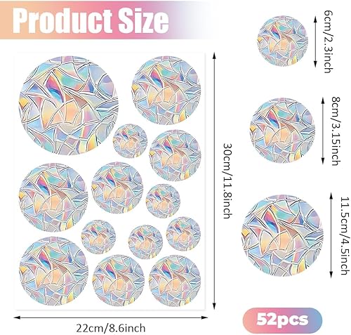 52 Pièces Suncatcher Sticker, Anti Collision Arc-en-Ciel Fenêtre, Stickers Anti-Collision Oiseaux, Anti Collision Window Stickers for Bird, Rainbow Autocollant en Verre, pour Fenêtres Verre - Nail Gallerys