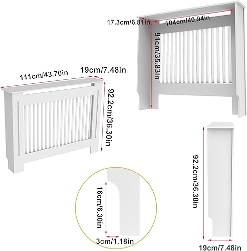 FATIVO Cache Radiateur Blanc Bois: Grille Couvercle Radiateur Maison de Chauffage en MDF Couvre Radiateur Armoire Design Couverture de Radiateur pour Salon Chambre - 111x19x92cm Horizontal - Nail Gallerys