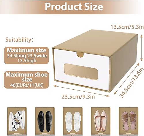 FIVMEN Lot de 10 boîtes à chaussures empilables en papier kraft avec couvercle et fenêtre transparente - 34,5 x 23,5 x 13,5 cm - Nail Gallerys