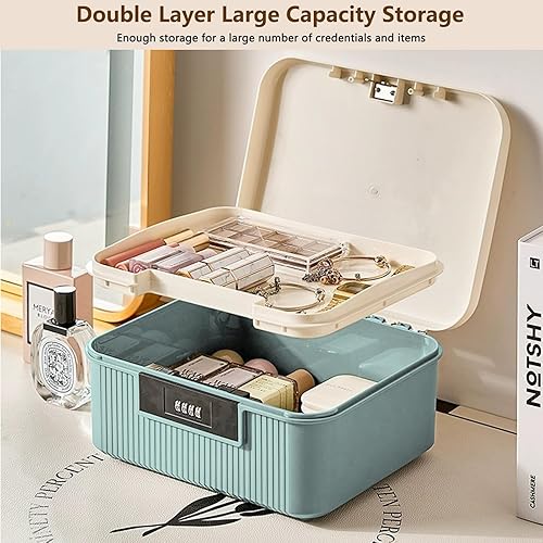 HOTOOLME Boîte à pharmacie à 2 couches en ABS - Boîte de rangement verrouillable - 26 x 22 x 12 cm - Idéal pour les téléphones portables, les bonbons, les collations, les coffre-fort personnel - Nail Gallerys