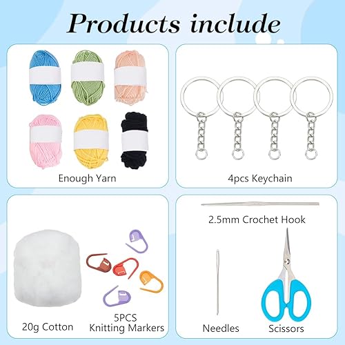WEBEEDY 4 Ensemble DIY Crochet Tortue Porte Clés pour Débutants Kit de Crochet Tortue pour Adultes avec Vidéo Étape Par Étape Kit D'Artisanat Tortue Fait Main pour Cadeaux D'Anniversaire - Nail Gallerys