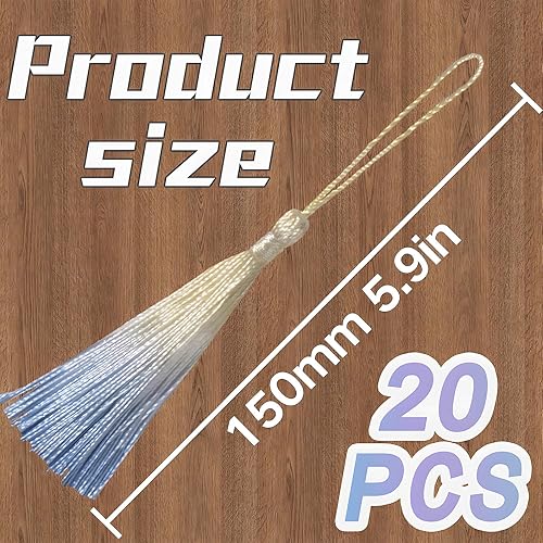 VAPKER Lot de 20 mini pompons en fil doux et soyeux faits à la main avec boucle pour cordon - Pour marque-pages, loisirs créatifs et fabrication de bijoux - Jaune et bleu - 13 cm - Nail Gallerys