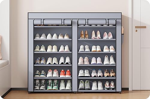 Massido Armoire en Tissu Pliable Stable à 12 étagères avec revêtement canapé et Structure en Acier 120 x 30 x 110 cm Graphite - Nail Gallerys