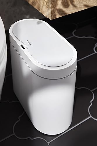 ELPHECO Poubelle de salle de bain étanche avec détecteur de mouvement et couvercle - En plastique fin - Blanc (taille S fine, 9,5 L) - Nail Gallerys