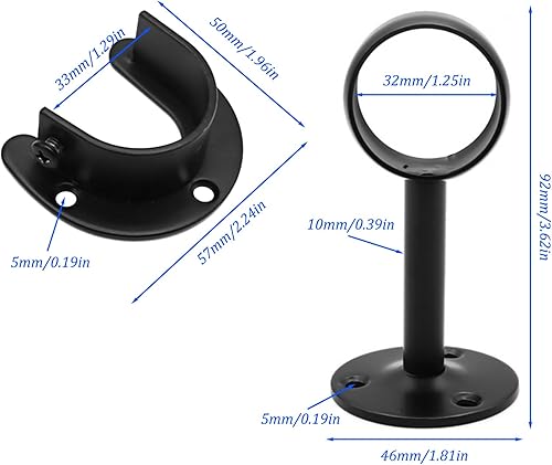 2 Set Support Tringle - 32 mm Acier Inoxydable Supports pour Tringles à Rideaux , Durables et Résistants à la Rouille , Tube à Bride Ouverte, pour Porte-Serviettes et Penderie - Noir (4 Pièces) - Nail Gallerys