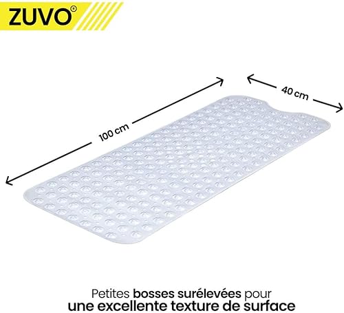 Zuvo Tapis de Bain Antidérapant | Extra Long 100 x 40 cm | Ventouses Puissantes & Anti-Moisissure | Lavable en Machine | Sécurisé pour Enfants & Seniors | Gris - Nail Gallerys