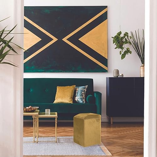 HOME DECO FACTORY - Pouf Assise Decoration Assise Velours Cotele Jaune Moutarde - Dimensions : 35X35X35 cm - Nail Gallerys