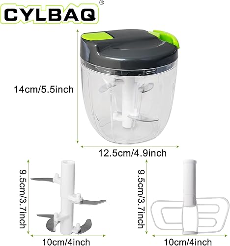 CYLBAQ Hachoir manuel à oignons 900 ml, hachoir à oignons, hachoir à légumes, hachoir manuel avec 10 lames en acier inoxydable et 1 mixeur, hachoir multifonction Onion Chopper - Nail Gallerys
