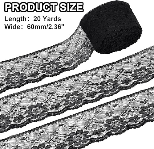 HOBBIESAY 18.2m Dentelle Tissu Ruban 60mm Dentelle Motif Fleurs Blanc Ruban Dentelle Élastique Dentelle Garniture Vintage Rubans Garniture Polyester Pour la Couture Les Décorations Mariage - Nail Gallerys