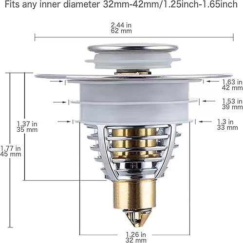 sharehappy 32 mm à 42 mm Bonde Lavabo Universel,Bouchon Vidange Amélioré,Pull Type Bonde Evier,Accélère Le Drainage sans colmatage,Baignoire,Cuisine,Lavabo (Orifice Vidange 32-42mm) LJYSJS-11 Argent - Nail Gallerys