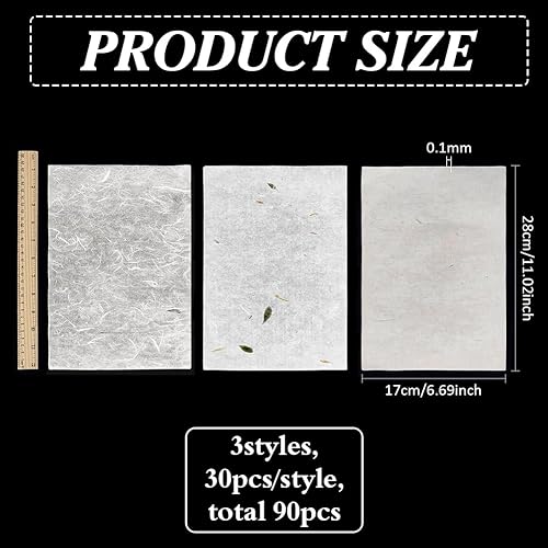 FINGERINSPIRE 90Pcs Papier de Mûrier Naturel 28x17cm Blanc Antique Rectangulaire pour Découpage, Peinture, Calligraphie et Projets Créatifs - Nail Gallerys