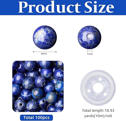 COGCHARGER 100 pièce De Perles En Pierre Naturelle De 8mm Perles En Verre Perles Rondes En Pierres Précieuses Pour La Fabrication De Bijoux (Roche De Lave Naturelle) - Nail Gallerys