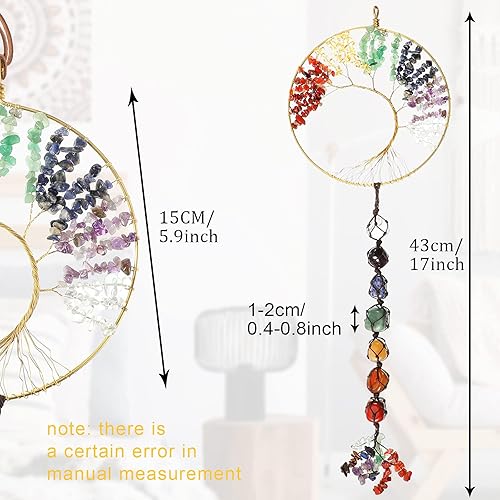 7 Pierres de Chakras Guérison de la Vie dans l'arbre des Cristaux Ornement Suspendu Dégringolé Feng Shui Ornement de Fenêtre Décor de Fête à la Maison de Souvenir de Mariage - Nail Gallerys